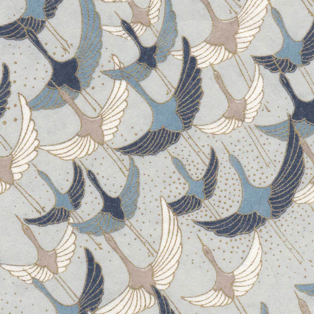 Carnet Papier Japonais - Envolée de Grues - Gris Perle, Bleu et Taupe - M753 – Image 3