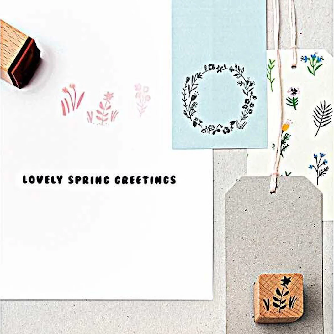 Lot de 9 Tampons avec Encreur Noir - Couronne Fleurie et Brins de Fleurs – Image 3