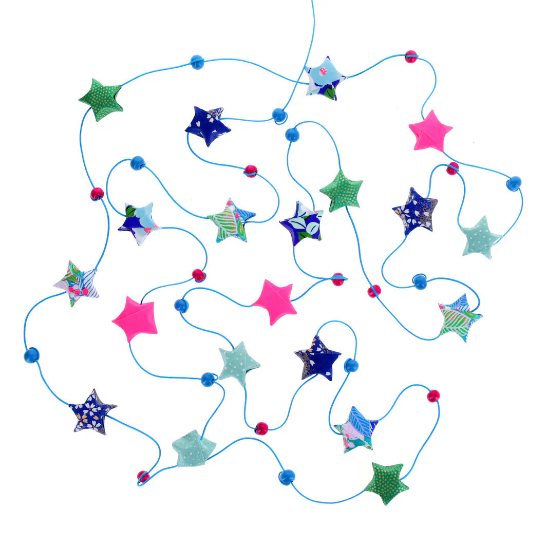 Kit Guirlande d'Étoiles en Origami - Bleu Nuit, Vert et Rose Fluo - Fantastique – Image 3